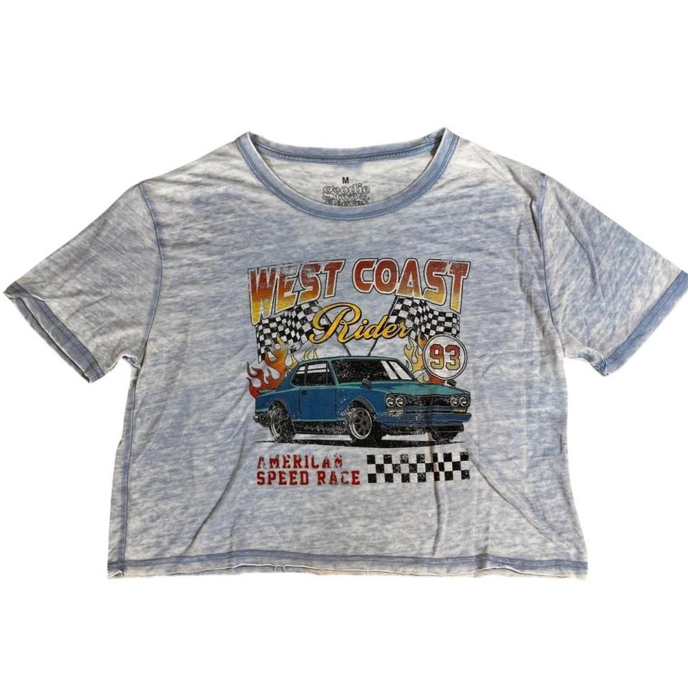 GOODIE‎ TWO SLEEVES West Coast Rider Blue Retro Distressed Graphic T-shirt Sz M